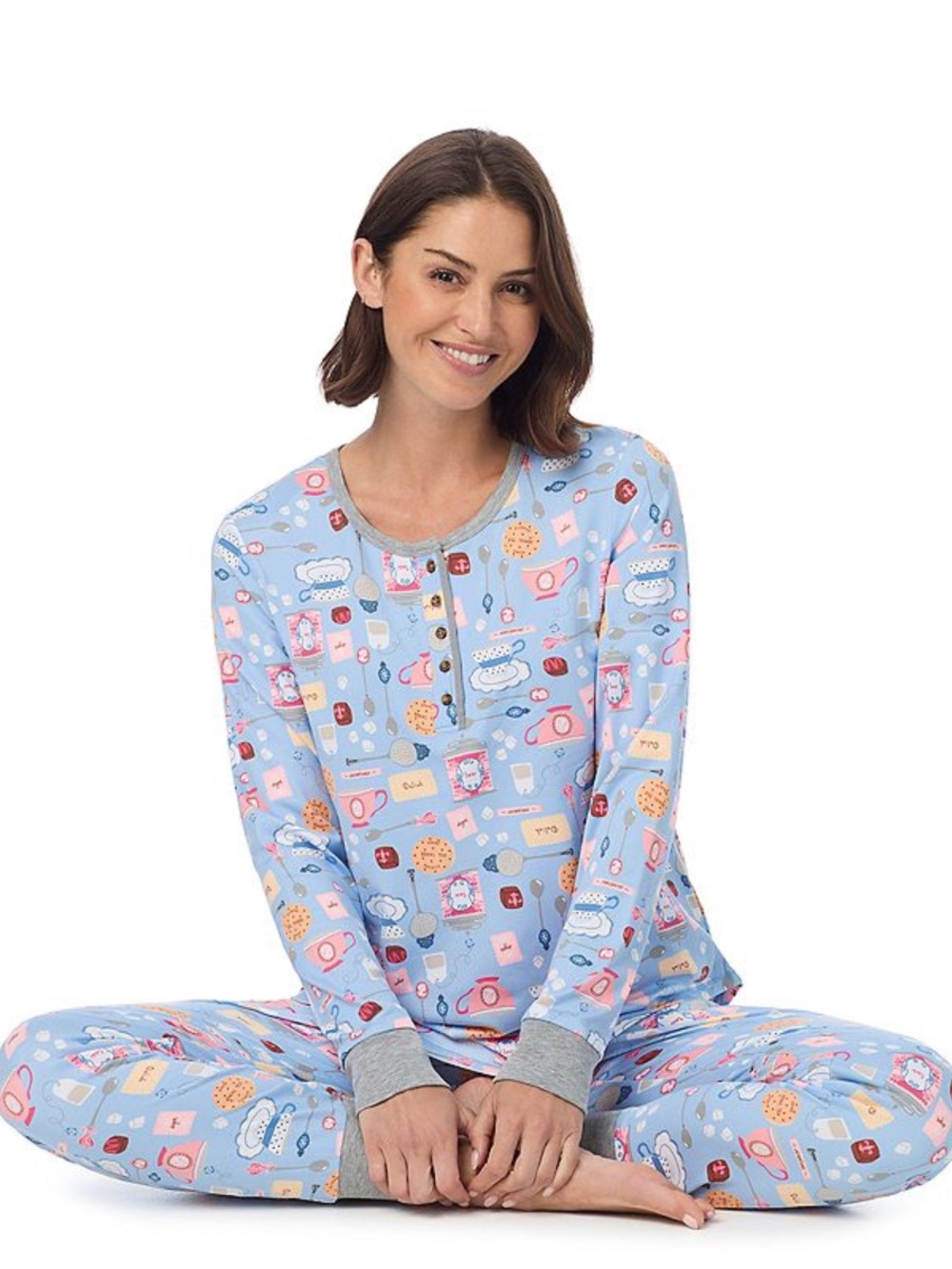 Cuddl Duds Light Blue Printed Long-Sleeve Pajama Set